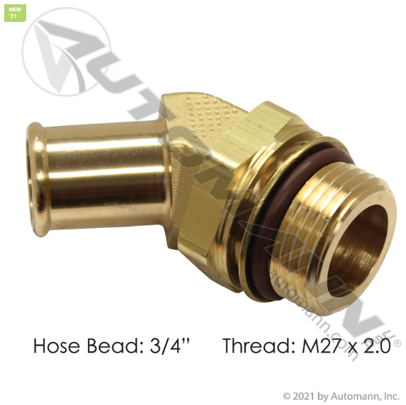 Automann 177.88212M27 45 Degree 3/4 Hose Barb x M27X2 Brass Fitting